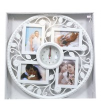 Бяла Фото Рамка с Часовник за 4 Снимки