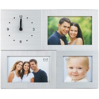 Стенен Часовник с 3 Фоторамки – Модерна Сребриста Рамка