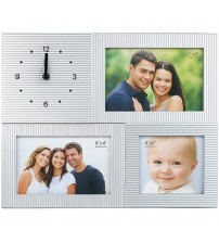 Стенен Часовник с 3 Фоторамки – Модерна Сребриста Рамка