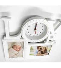 Декоративен Стенен Часовник LOVE С 2 Рамки За Снимки Бял Фото Подарък