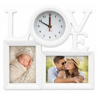 Декоративен Стенен Часовник LOVE С 2 Рамки За Снимки Бял Фото Подарък Декоративен Стенен Часовник LOVE С 2 Рамки За Снимки Бял Фото Подарък