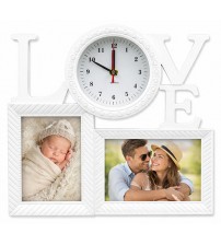 Декоративен Стенен Часовник LOVE С 2 Рамки За Снимки Бял Фото Подарък