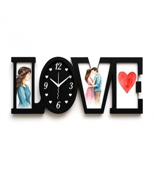 Стенен Часовник LOVE с Фото Рамки – Черен Дизайн