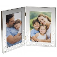 Двойна Сребриста Фото Рамка Със Сърца За 2 Снимки 10x15 См