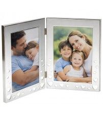 Двойна Сребриста Фото Рамка Със Сърца За 2 Снимки 10x15 См