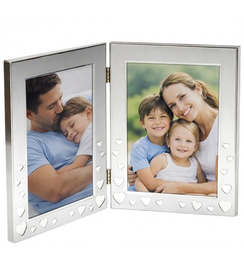 Двойна Сребриста Фото Рамка Със Сърца За 2 Снимки 10x15 См