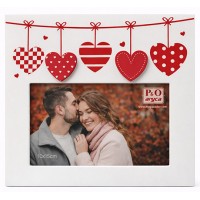 Фото Рамка С Висящи Сърца Хоризонтална За Снимка 10x15 См Бяла