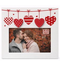 Фото Рамка С Висящи Сърца Хоризонтална За Снимка 10x15 См Бяла